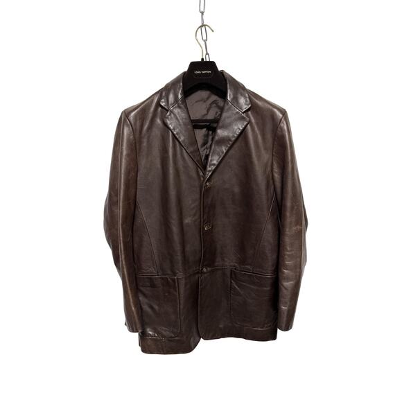 Banana Republic Jacket Mens Medium Brown Leather Blazer Coat 3 Button Pockets